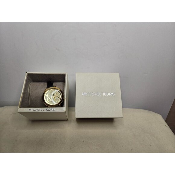 Michael Kors Slim Runway Logo Watch With Leather Strap - Picture 1 of 3